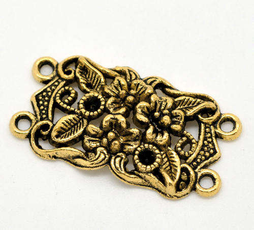 CONNECTORS - GOLD TONE - 4 HOLE - FLORAL - 36x19x3mm