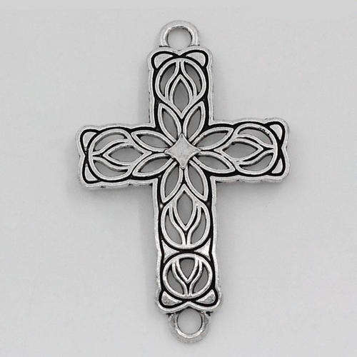 CONNECTORS - ANTIQUE SILVER - FILIGREE - CROSS - 4.2x2.8cm