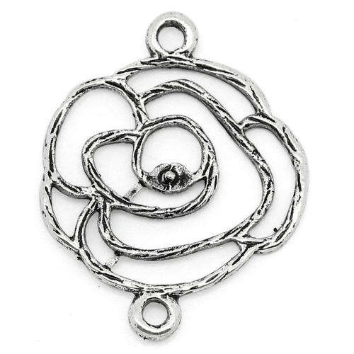 CONNECTORS - ANTIQUE SILVER - FILIGREE - FLOWER - 25x20mm