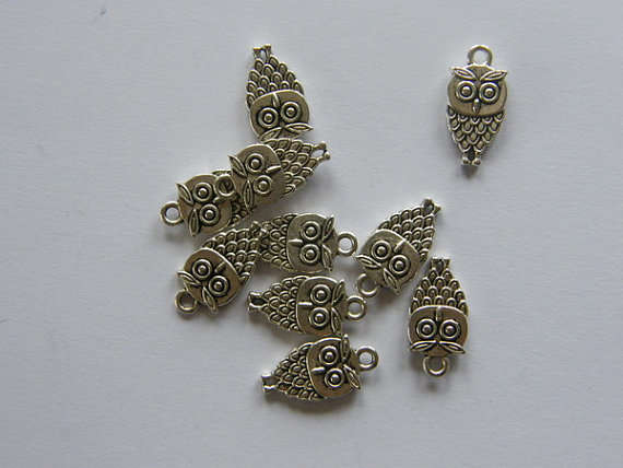 CONNECTORS - OWL - SILVER TONE - DOUBLE SIDED - 18x9mm