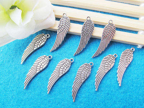 Charms, Antique Silver, Double Sided, Angel Wing Charms, 30mm (1Pc)