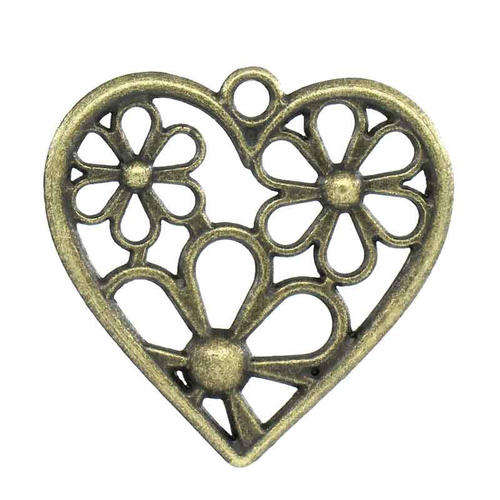 PENDANTS - ANTIQUE BRONZE - FLORAL HEART CHARMS - 29x28mm