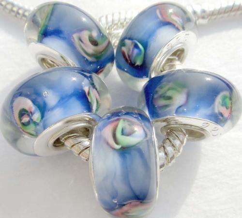 Unique Seascape Blue Pink Inner Flower Glass Beads