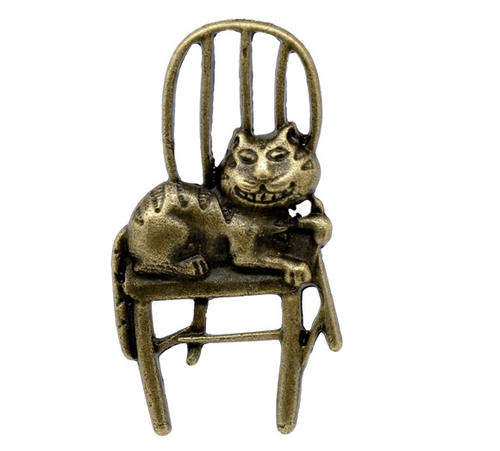 CHARMS - ANTIQUE BRONZE - CAT ON CHAIR - PENDANTS - 41mm x 22mm