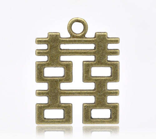CHARMS - ANTIQUE BRONZE - CHINESE HAPPINESS SYMBOL - PENDANTS - 31x24mm
