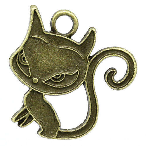 CHARMS - ANTIQUE BRONZE - CAT - PENDANTS - 20x20mm