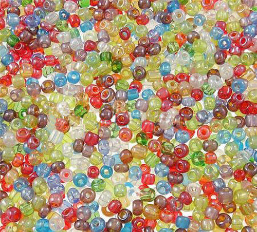 SEED BEADS - LUSTERED - ROUND - TRANSLUCENT - RAINBOW MIXED -  2x3mm - SOLD PER 25g PACKET