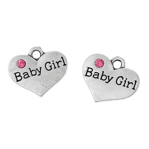 CHARMS - BABY GIRL - ANTIQUE SILVER - PINK RHINESTONE