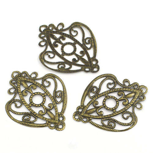 CONNECTORS - ANTIQUE BRONZE - FILIGREE - FLOWER WRAPS - 6.6x5.3cm
