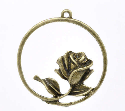 CHARMS - BRONZE TONE - VINTAGE ROSE - LARGE - PENDANTS - 36x34mm