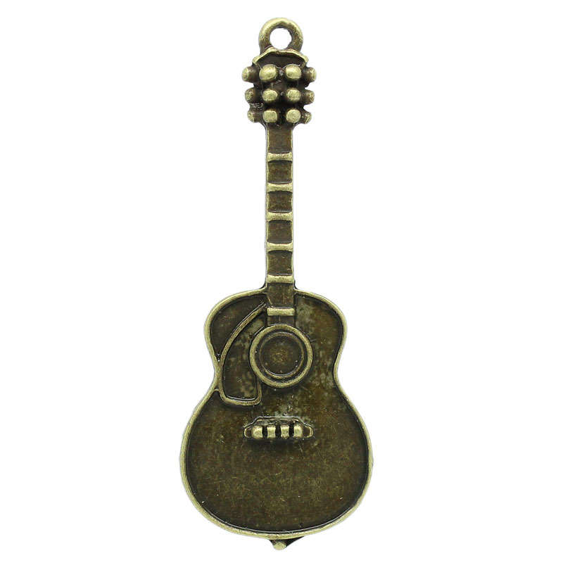 PENDANTS - ANTIQUE BRONZE - GUITAR - LARGE - 5x1.8cm