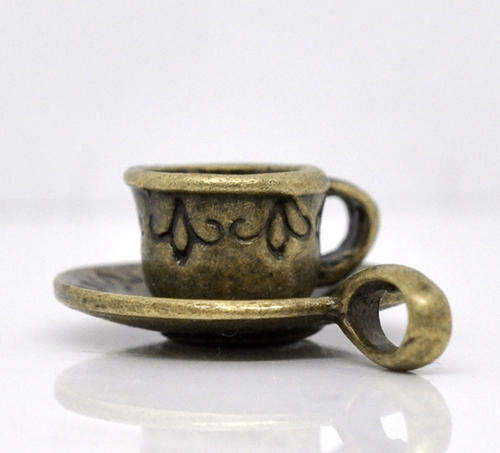 Antique Bronze Cup And Saucer Large Charm Pendants