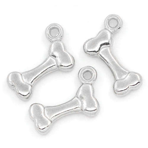 CHARMS - SILVER TONE - DOGGY BONE - DOUBLE SIDED - 17x11mm