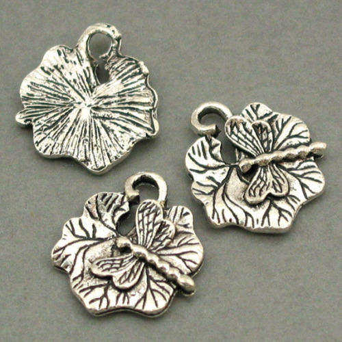 CHARMS - ANTIQUE SILVER - DRAGONFLY - LOTUS LEAF - CHARMS - 15x16mm