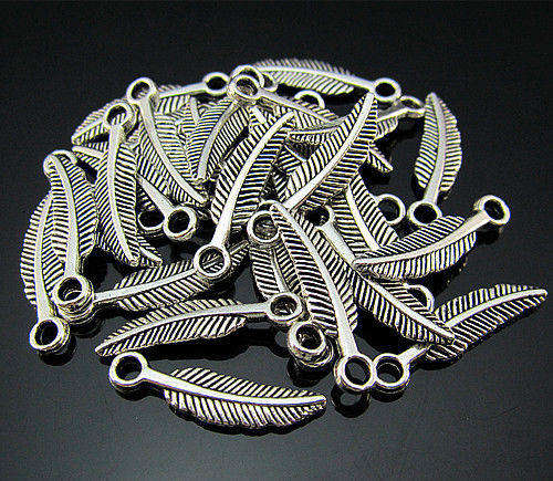 CHARMS - ANTIQUE SILVER - FEATHER - LEAF - CHARMS - 21x5mm