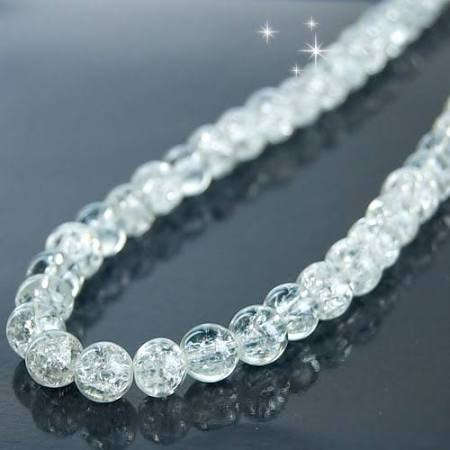 GLASS BEADS - LOOSE - ROUND - CLEAR - CRACKLE - 8mm