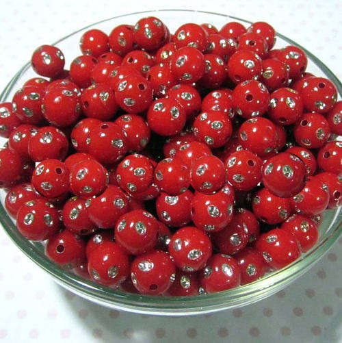 ACRYLIC - RHINESTONE - BLING - ROUND - BEADS - 8mm - RED