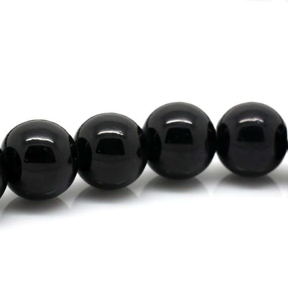 GLASS BEADS - LOOSE - BLACK - 14mm