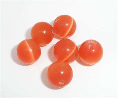 CATS EYE - GLASS BEADS - ROUND - ORANGE - 10mm