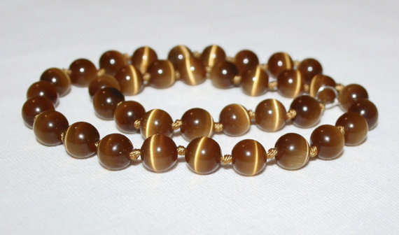 CATS EYE - GLASS BEADS - ROUND - LIGHT BROWN - 6mm