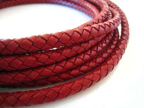 BRAIDED PU LEATHER CORD - DEEP RED - ROUND - 7mm - SOLD PER METER
