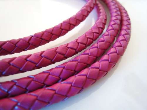 BRAIDED PU LEATHER CORD - CERISE PINK - ROUND - 7mm - SOLD PER METER