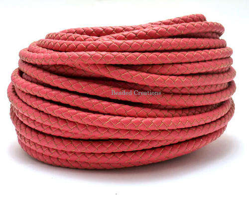 BRAIDED PU LEATHER CORD - WATERMELON - ROUND - 7mm - SOLD PER METER