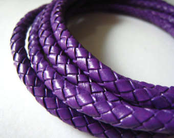 BRAIDED PU LEATHER CORD -  DEEP PURPLE - ROUND - 7mm - SOLD PER METER