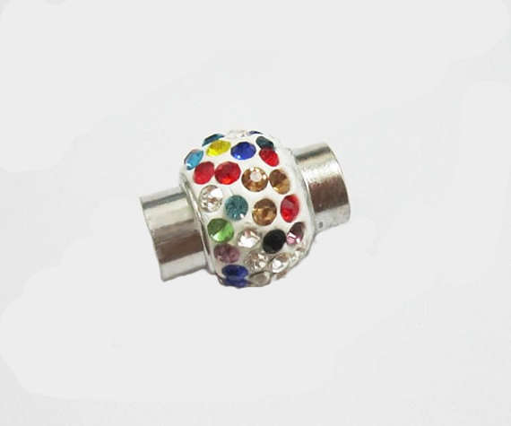 MAGNETIC CORD END CLASPS WITH MULTI-COLOR CRYSTAL RHINESTONES - FITS 7mm CORDS