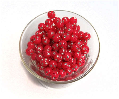 ACRYLIC - RHINESTONE - BLING - ROUND - BEADS - 8mm - HOT PINK