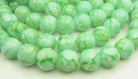 GLASS BEADS - LOOSE - MINT GREEN - MOTTLED - 12mm
