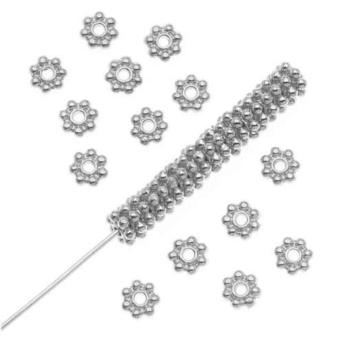 SPACER BEADS - BRIGHT SILVER PLATED - DAISY- 6mm - SOLD PER PACK OF 10