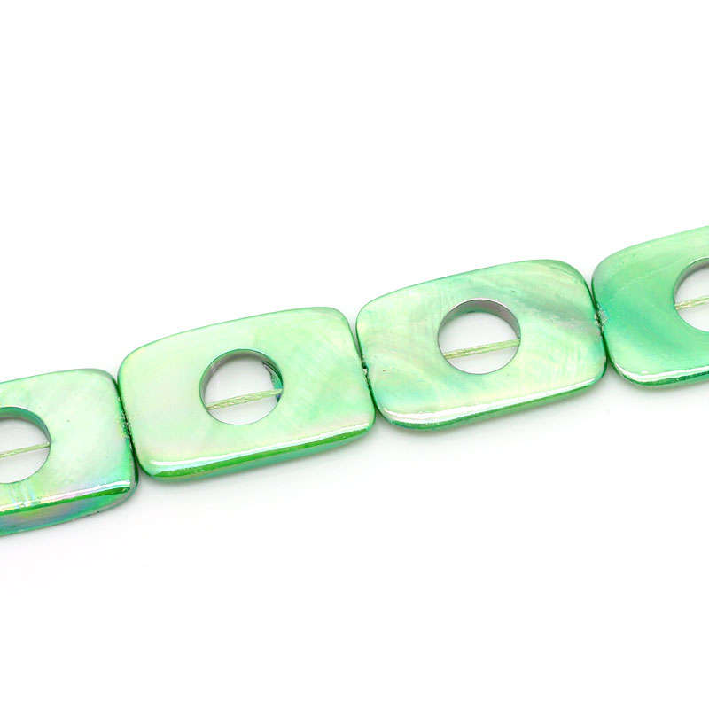 SHELL BEADS - RECTANGLE - AB - GREEN - 3x2cm - SOLD PER BEAD
