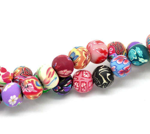 POLYMER CLAY AND CERAMIC - ASSORTED - MULTICOLOR - ROUND BEADS - 8mm