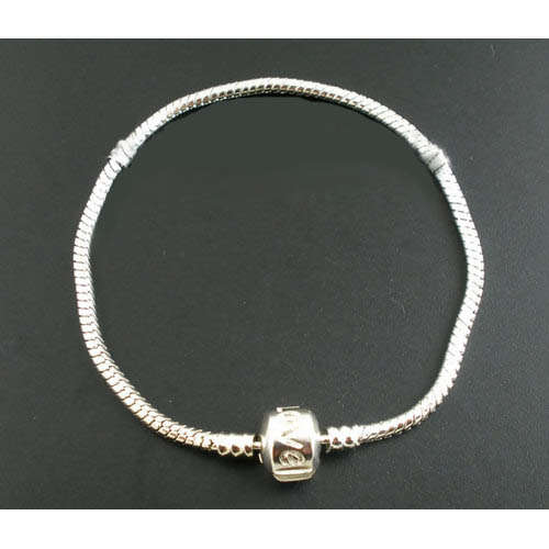 BRACELETS - EUROPEAN STYLE - SILVER TONE - SNAKE CHAIN WITH "LOVE" SAFETY CLASP - 22cm