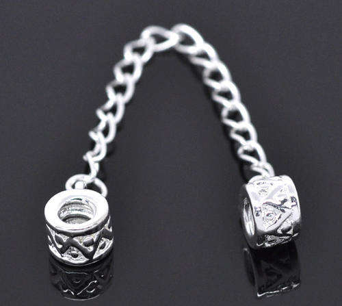 EUROPEAN STYLE - SAFETY CHAINS FOR BRACELETS WITH PATTERN - SILVER PLATED - 9cm