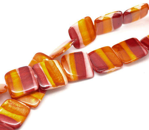 Natural Red Orange Yellow Striped Square Shell Beads