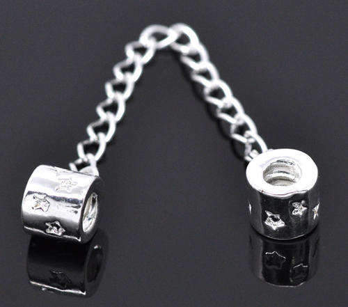 Screw On Safety Chains For 3mm Snake Chain Bracelets With Star Pattern Silver