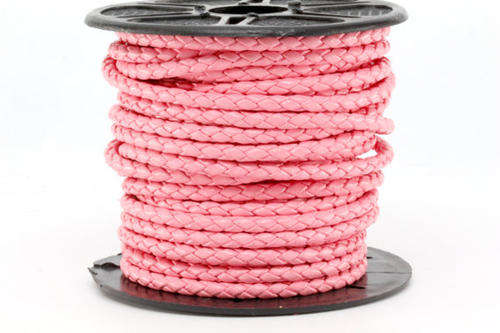 BRAIDED PU LEATHER CORD - PINK - ROUND - FOR DIY CRAFTS - 3mm - SOLD PER METER