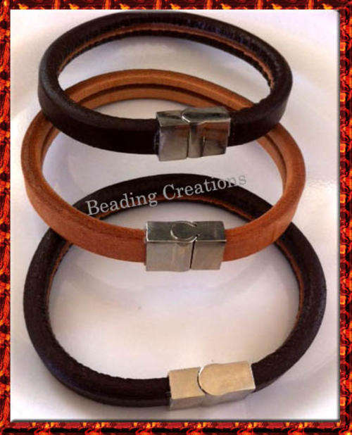 BRACELETS - GENUINE LEATHER - MEN'S - HAND MADE - 23.5cm - DARK BROWN