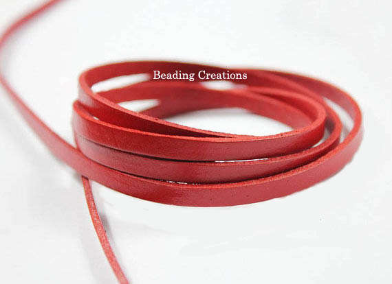 GENUINE LEATHER - HIGH QUALITY - 4mm - SOFT - RED - FLAT - STRIPS - SOLD PER METER