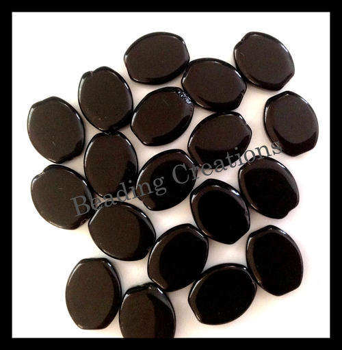 GLASS BEADS - LOOSE - FLAT -  OVAL - BLACK - 10X18mm