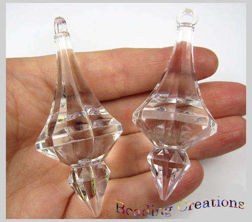 ACRYLIC - CLEAR - FACETED - CRYSTAL - PRISM - TALL DROP CENTERS - 48X19mm