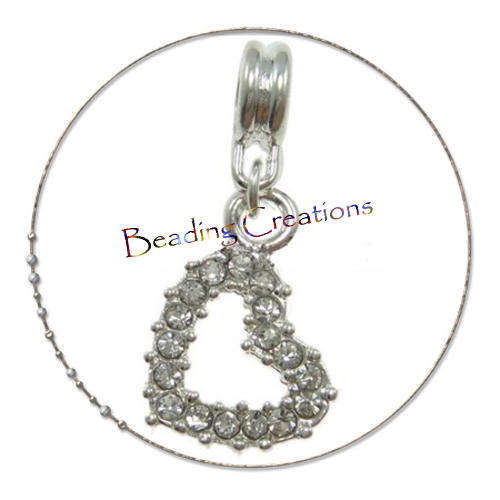 EUROPEAN STYLE - RHINESTONE OPEN HEART - DANGLE CHARMS - CLEAR