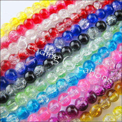 GLASS BEADS - LOOSE - ROUND - ASSORTED COLORS - CRACKLE - 8mm