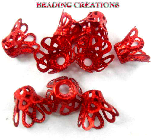 BEAD CAPS - ALUMINIUM - RED - 8x6.5mm