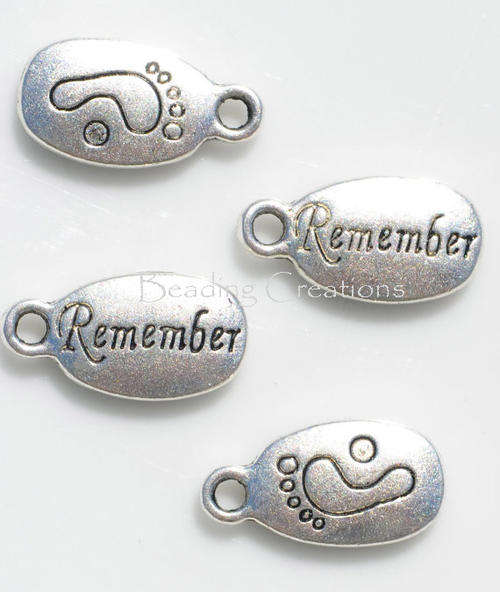 Silver Double Sided Engraved Word "Remember" Beading And Jewelry Making Charms