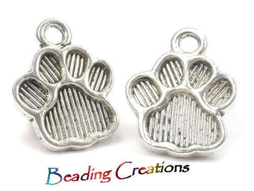 CHARMS - DOG PAW PRINT - ANTIQUE SILVER - 15x12mm