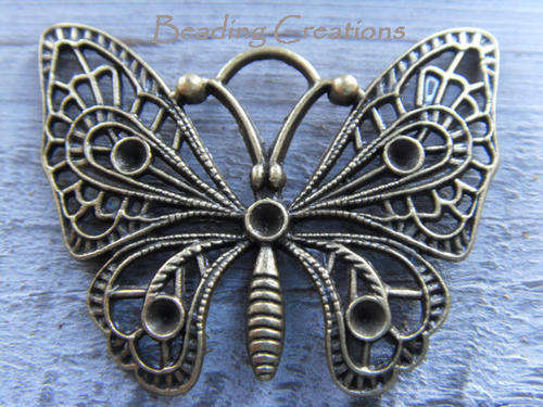 FILIGREE BUTTERFLY - ANTIQUE SILVER - PENDANTS - 48x37mm