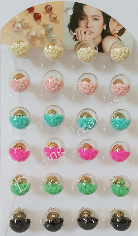 EARRINGS - GLASS BALL AND ACRYLIC DIAMANTE DOUBLE STUD